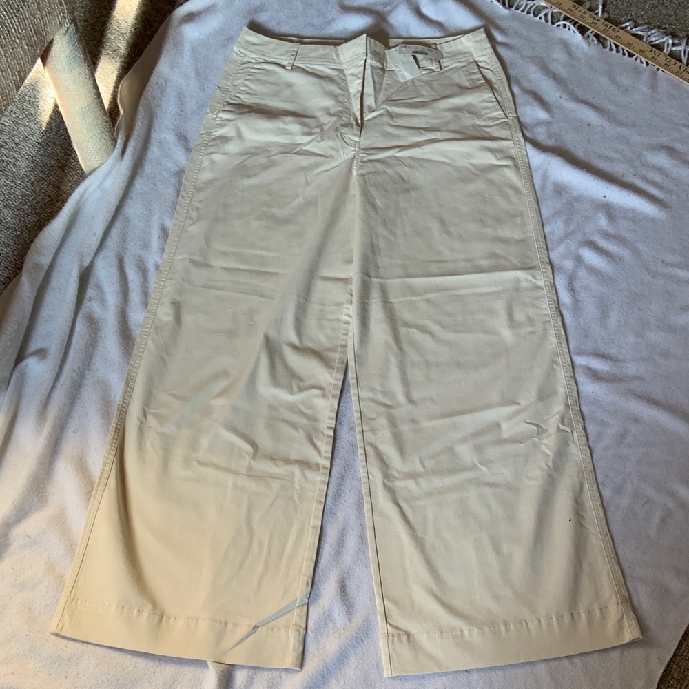 J. Crew ivory Trousers wide leg size 14 cotton twill soft new with tags!